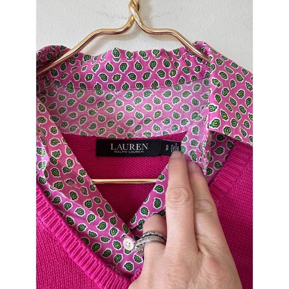 Lauren Ralph Lauren Pink Twofer Sweater Paisley Shirt S - Picture 5 of 5